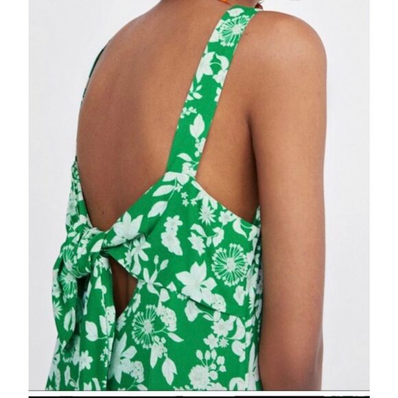 Zara green white floral tie back dress size medium M flowers size m - Picture 8 of 9